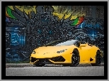 Lamborghini Huracan LP 610-4 Spyder, Mural, Żółte, Ściana